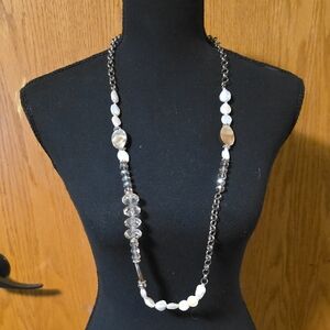 Chico's Silver and Cream Beaded Necklace